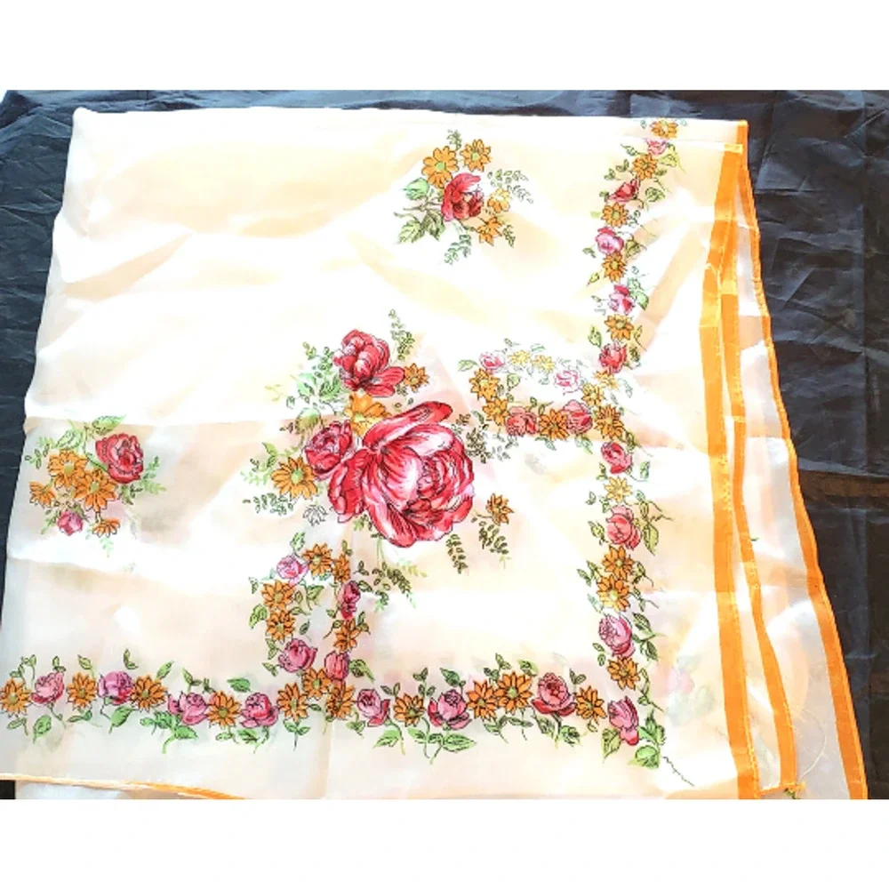 Vintage Cabbage Roses Scarf- Pink & Red Flowers-‎ Mid-century Designer d1-